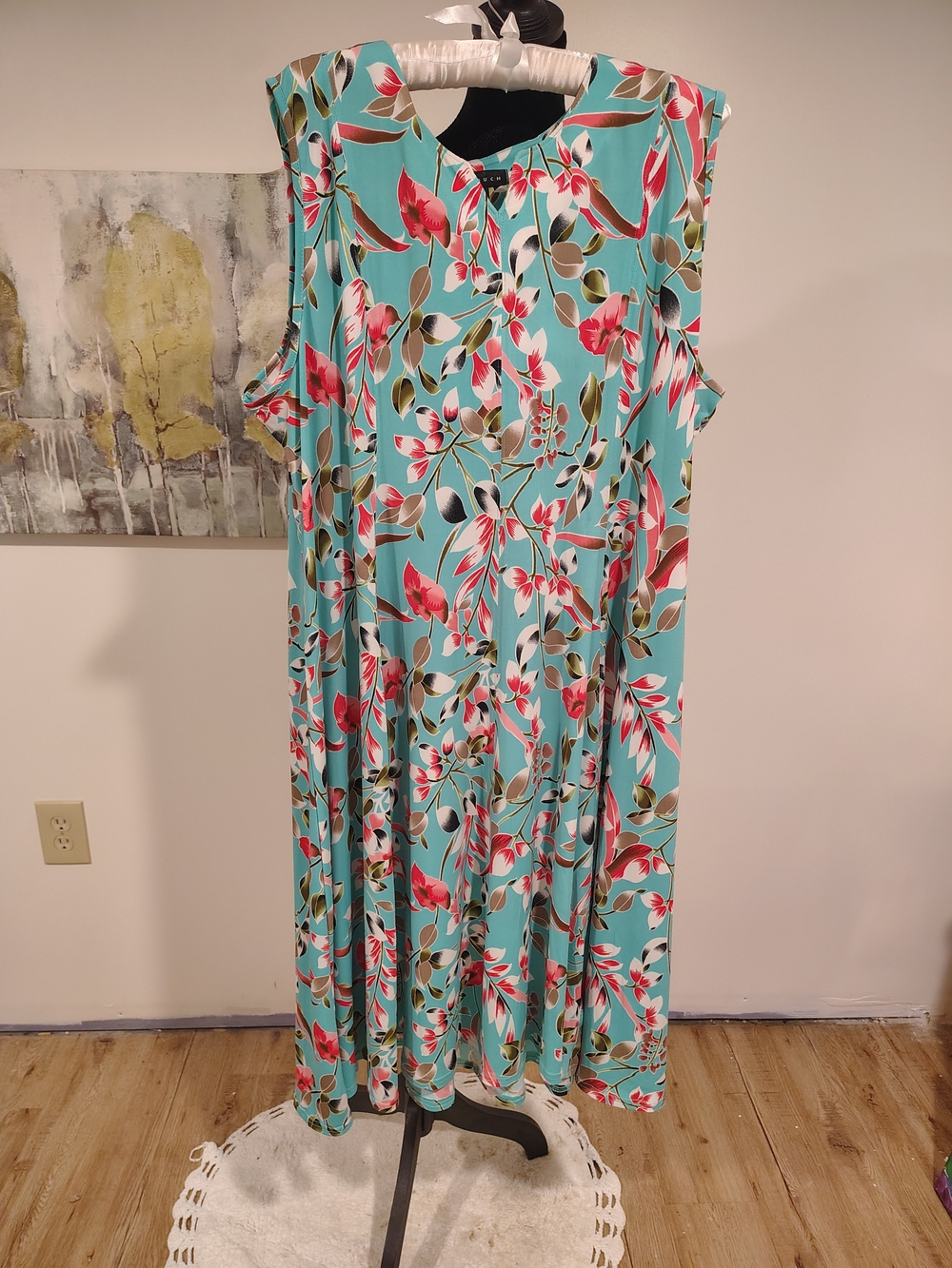 Sleeveless Aqua Floral Maxi Dress